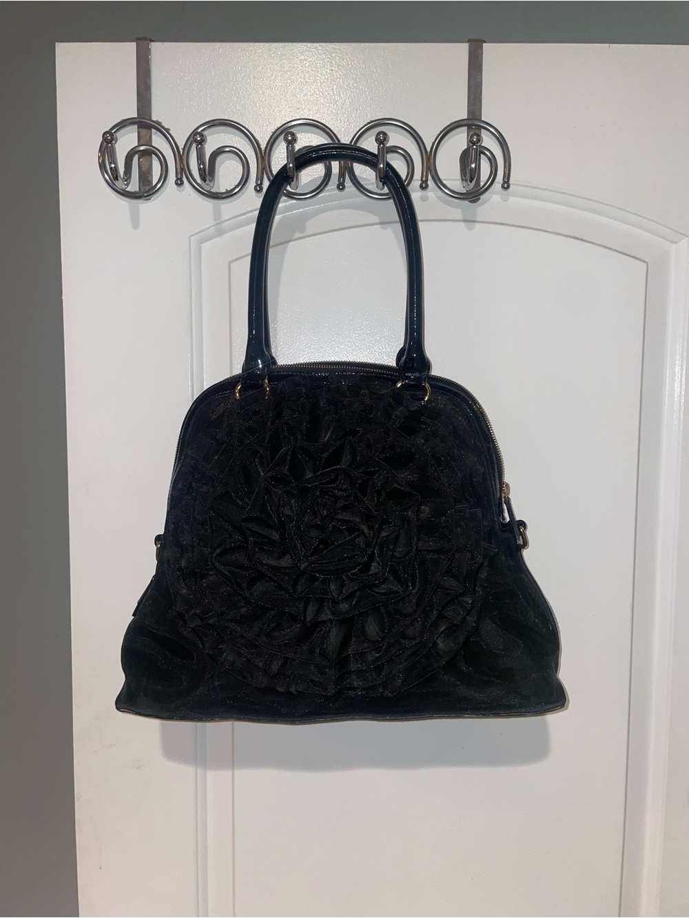 Valentino Garavani Petale Dome Tote Black Floral Appliqué Flower Tulle Mesh Bag🖤 - Picture 6 of 16